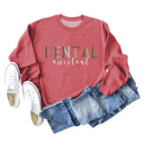 DENTAL ASSISTANT Leopard Letter Loose Casual Fall/Winter Plus Size Long Sleeve Sweater Girl