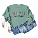 DENTAL ASSISTANT Leopard Letter Loose Casual Fall/Winter Plus Size Long Sleeve Sweater Girl