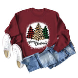 MERRY Christmas Letter Plaid Leopard Print Christmas Tree Sweater Girl
