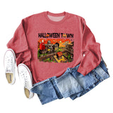 Halloween Town Letter Printed Women's Loose New Sweater Long Sleeve Shirt