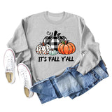 It's Fall Y'll Pumpkin Halloween Round Neck Long Sleeve Sweater Women