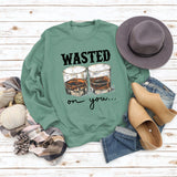 WASTED ON YOU Wine Glass Letter Printing Autumn and Winter Base Long Sleeve Plus Size Sweater