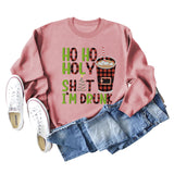 HO HO HOLY SHIT SPOT LETTER COFFEE LOOSE LONG SLEEVED SWEATSHIRT WOMEN