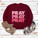 Round Neck Tops Long Sleeve PRAY Onit PRAY Oues It Printed Sweatshirt