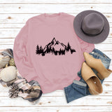 Mountain Pine Loose Print Round Neck Long Sleeve Women's Sweater