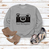 Don't Be Negative Printed Round Neck Long Sleeve Print Loose Sweater