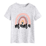 Mama Rainbow Love Letter Round Neck Loose Print Pattern Short Sleeve T-shirt