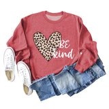 Be Kind Leopard Print Crewneck Print Bottomed Long Sleeve Sweatshirt Woman