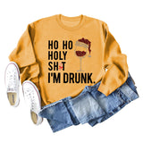 Ho Ho Holy Shit Fashion Women's Red Wine Glass Letter Long Sleeve Sweater Girl