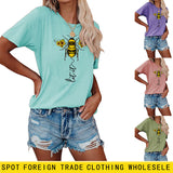 Mode Damenbekleidung Let It Bee Muster Sommer Rundhals Kurzarm Damen