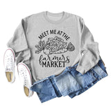 Meet Me At The Farmers Market Letters Carrot Print Loose Long-sleeved Sweater Women