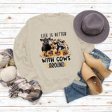 Life Is Better with Letter Cow Print Loose Round Neck Long Sleeve Sweater