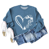 Love Camping Bus Print Round Neck Long Sleeve Oversized Sweatshirt Women