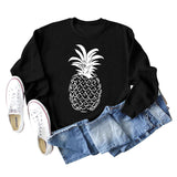 Pineapple Print Round Neck Loose Backing Long Sleeve Casual Large Size Sweater