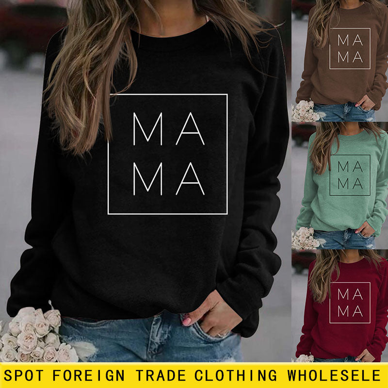 Mama Fashion Letter Printing Base Autumn and Winter Long Sleeve Plus Size Sweater Girl