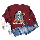 THE PUMPKIN KING Pumpkin Skull Halloween Round Neck Large Size Long-sleeved Sweater Women