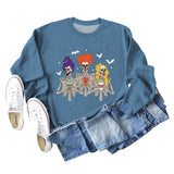 Skull Bat Print Loose Crewneck Long Sleeves Plus-size Sweatshirt Woman