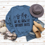 Round Neck Letter Ladies Long Sleeve WE ALL GROW Printed Loose Sweater
