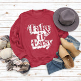 Take It Easy Letter Loose Women's Long Sleeve Plus Size Sweatshirt Women