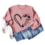 Love Camping Bus Print Round Neck Long Sleeve Oversized Sweatshirt Women
