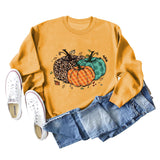 Halloween Pumpkin Leopard Print Round Neck Women's Sweatshirt Long Sleeve