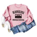 HAWKINS MIDDLE Letter Ladies Bottoming Round Neck Long Sleeve Plus Size Sweater