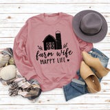 Farm Wife HAPPY Round Neck Women Long Sleeve Printed Sweater