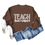 TEACH LOVE INSPIRE Letter Leopard Fall/Winter Leisure Long Sleeve Ladies Large Size Sweater