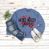 Pullover Letter Print Sweatshirt True Crime Junkie Loose Round Neck for Women