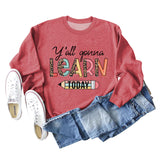 Y'all Gona Learn Today Letter Leopard Print Long Sleeve Shirt Large Sweater