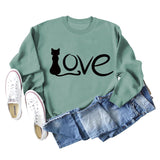 Love Cute Cat Letter Round Neck Fashion Autumn and Winter Long Sleeve Large Sweater