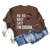 Ho Ho Holy Shit Fashion Women's Red Wine Glass Letter Long Sleeve Sweater Girl