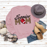 Senior Mom Leopard Print Football Print Long Sleeve Oversize Sweater