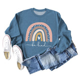 Be Kind Rainbow Print Round Neck Long Sleeve Women's Large Sweater
