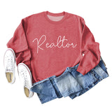 Realtor Loose Letter Womens Crewneck Long Sleeve Plus Size Sweater
