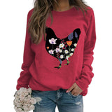 Rooster Printed Loose Round Neck Casual Long Sleeve Oversize Sweater