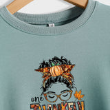 ONE THANKFUL MAMA Letter Pumpkin Halloween Round Neck Long Sleeve Sweatshirt with Large Size