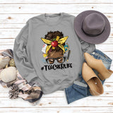 Teacherlife Apple Letter Print Loose Long Sleeve Sweater Girl