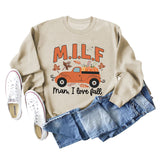 Milf Man I Love Fall Pumpkin Truck Print Long Sleeve Sweatshirt Woman