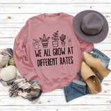 Round Neck Letter Ladies Long Sleeve WE ALL GROW Printed Loose Sweater