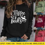 Coffee Books Letters Fashion Loose Large Size Long Sleeve Round Neck Sweater Women