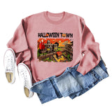 Halloween Town Letter Printed Women's Loose New Sweater Long Sleeve Shirt