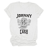 Johnny Cash Letter Short Sleeve Flower Boots T-shirt drôle pour femme