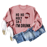 Ho Ho Holy Shit Fashion Women's Red Wine Glass Letter Long Sleeve Sweater Girl