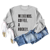 WEEKENDS COFFEE Letter Round Neck Loose Fall/Winter Basement Long Sleeve Sweater Girl