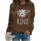 Kind Bee Alphabet Printing Autumn and Winter Backing Loose Large Long Sleeve Round Neck Sweater (women)