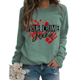 Pullover Letter Print Sweatshirt True Crime Junkie Loose Round Neck for Women
