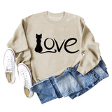 Love Cute Cat Letter Round Neck Fashion Autumn and Winter Long Sleeve Large Sweater