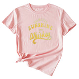 Damen-T-Shirt „Sunshine and Whishkey“ mit Rundhalsausschnitt und kurzen Ärmeln, groß