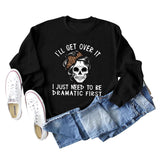 I'LL GET OVER IT Letter Skull Print Long Sleeve Round Neck Sweater Girl